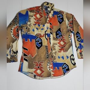 (#15) Wrangler Bold Southwestern Print Button-Up Shirt in Tan, Orange & Blue